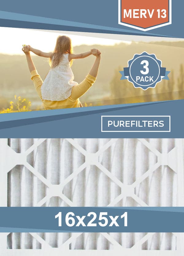 PureFilters Pleated Furnace Filter 16x25x1, MERV 13 (3-Pack)