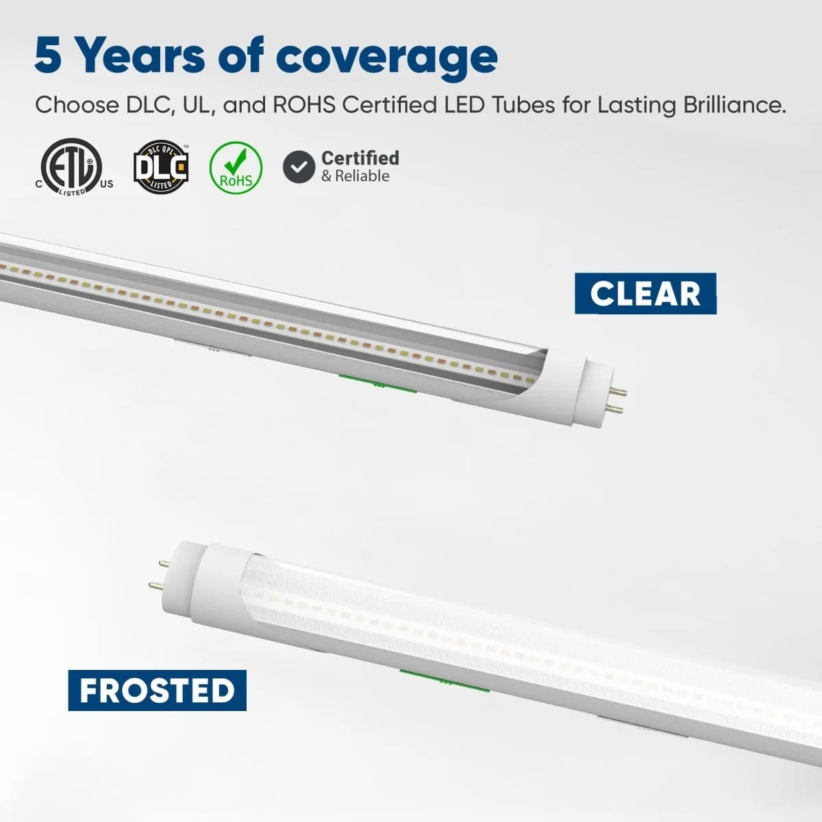 Hybrid T8 4 ft LED Tube, Adjustable 22/20/18/15/12/10 W, Selectable Colour