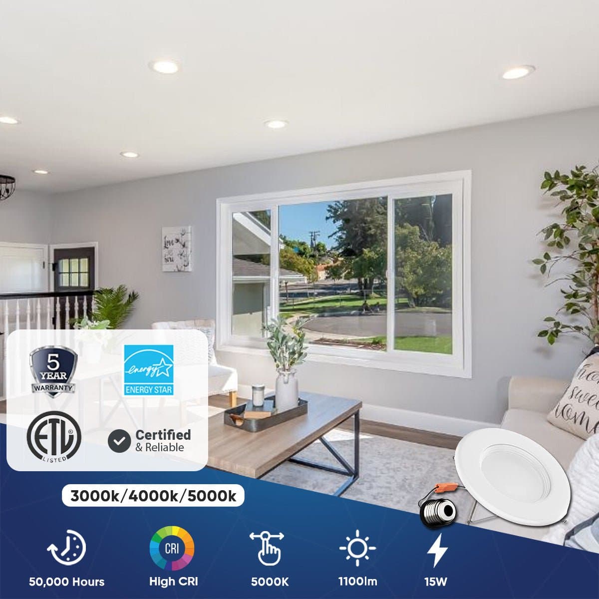 5 in. / 6 in. Recessed LED Downlight, 15 W, 1100 Lumens